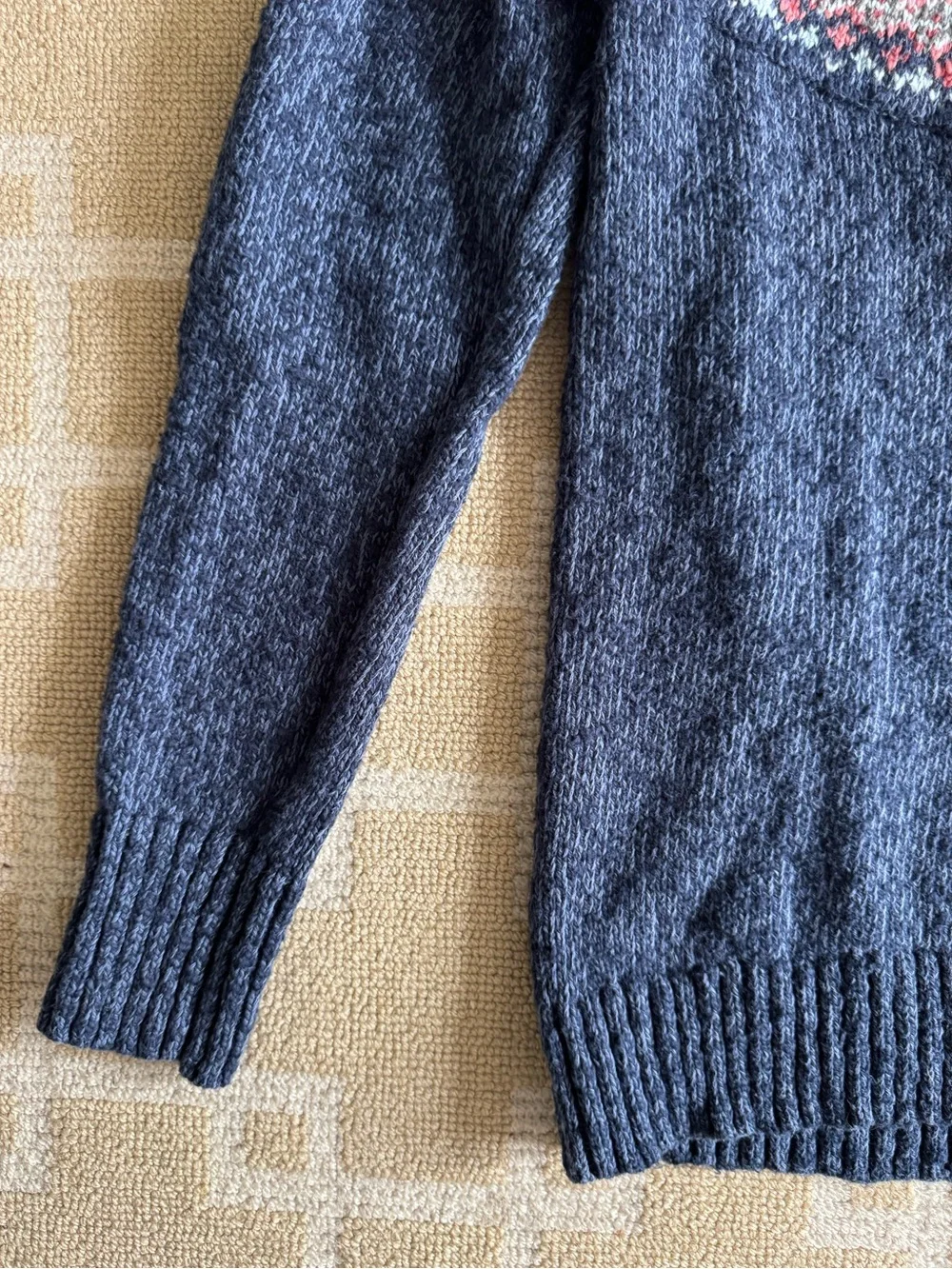 L.L. Bean Cotton Fair Isle Mock Turtleneck Sweater Navy Nordic XS